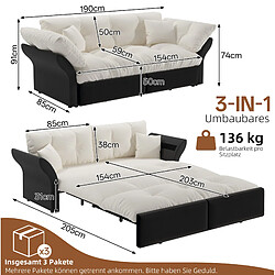 STILVORA Canapé-lit 190/85/91 cm beige et blanc en velours avec fonction 3-en-1 pas cher