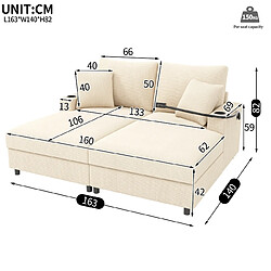 STILVORA Canapé convertible 163/140/82 cm beige en velours côtelé avec USB et porte-gobelets pas cher