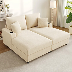 Avis STILVORA Canapé convertible 163/140/82 cm beige en velours côtelé avec USB et porte-gobelets