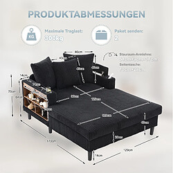STILVORA Méridienne 129/170/70 cm noire en velours côtelé avec LED et rangement pas cher