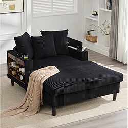 Avis STILVORA Méridienne 129/170/70 cm noire en velours côtelé avec LED et rangement