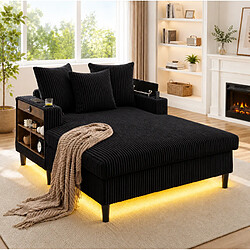 Acheter STILVORA Méridienne 129/170/70 cm noire en velours côtelé avec LED et rangement