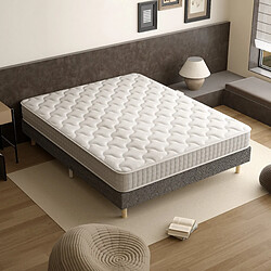 DEWINNER Sommier tapissé gris 160x200 + matelas ressorts ensachés 20 cm, 9 pieds fournis pas cher