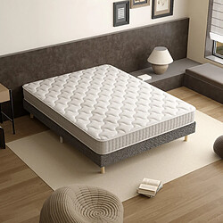 DEWINNER Sommier tapissé 140x190 + matelas à ressorts ensachés 20cm, 9 pieds inclus pas cher