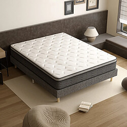 DEWINNER Sommier tapissé gris 160x200 + matelas ressorts ensachés 25 cm, 9 pieds fournis pas cher