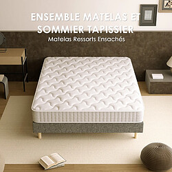 Acheter DEWINNER Sommier tapissé gris 160x200 + matelas ressorts ensachés 20 cm, 9 pieds fournis