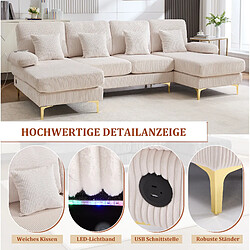 Acheter STILVORA Canapé U 265/135/88 cm beige en velours avec LED et port USB