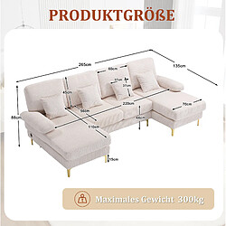 Avis STILVORA Canapé U 265/135/88 cm beige en velours avec LED et port USB