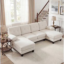 Acheter STILVORA Canapé en U 268/128/84 cm beige en chenille avec double méridienne