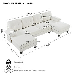 STILVORA Canapé en U 268/128/84 cm beige en chenille avec double méridienne pas cher