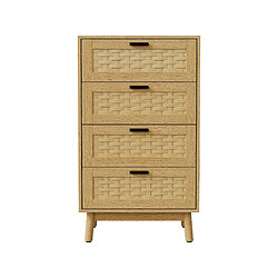MEXUS Commode en rotin à 4 tiroirs, avec système anti-basculement, poignées et pieds, 55x40x95 cm pas cher