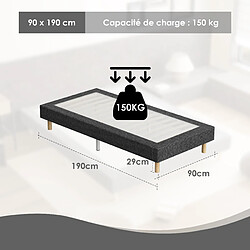 Acheter DEWINNER Sommier tapissé gris 90x190 + matelas ressorts ensachés 25 cm, 6 pieds fournis