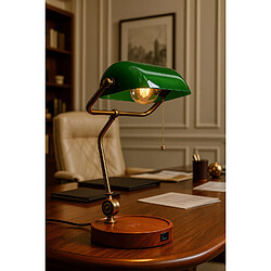 Acheter Lampe banquier vert/or doré bois USB Qi E27 40cm Kaja
