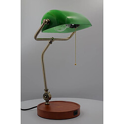 Lampe banquier vert/or doré bois USB Qi E27 40cm Kaja pas cher