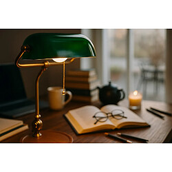 Avis Lampe banquier vert/or doré bois USB Qi E27 40cm Kaja