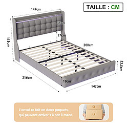 Lit Double -Superaly-lit 140x200cm - Lit Rembourré Flottant - LED Et USB - Velours - Noir pas cher