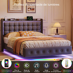 Acheter Lit Double -Superaly-lit 140x200cm - Lit Rembourré Flottant - LED Et USB - Velours - Noir