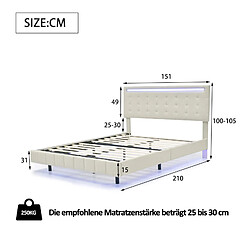 Lit Double -Superaly-lit 140x200cm - Lit Adulte Rembourré Flottant - LED USB - Lin - Beige pas cher