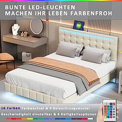 Avis Lit Double -Superaly-lit 140x200cm - Lit Adulte Rembourré Flottant - LED USB - Lin - Beige