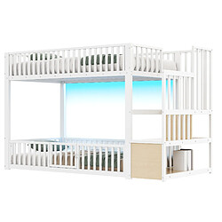 Lit Enfant Superposé 90x200 cm - Modenvie - LED avec rangement - Blanc pas cher