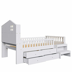 Acheter Lit Enfant 90x200 cm - Modenvie - rangement et LED avec USB - Bois - Blanc