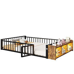 Lit Enfant 140x200 cm - Modenvie - rangement ouvert avec LED - Noir pas cher