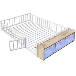 Acheter Lit Enfant 140x200 cm - Modenvie - rangement ouvert avec LED - Blanc