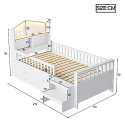Avis Lit Enfant 90x200 cm - Modenvie - rangement et LED avec USB - Bois - Blanc