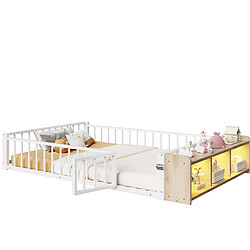 Lit Enfant 140x200 cm - Modenvie - rangement ouvert avec LED - Blanc pas cher