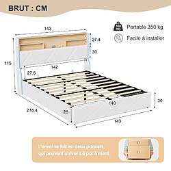 Acheter Lit double - Superaly - 140x200cm - avec cadre à Lattes - blanc