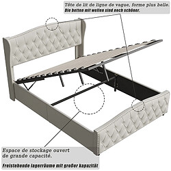 Lit rembourré - Superaly - 140x200cm - Tête de lit ondulée à rivets - Velours - Beige pas cher
