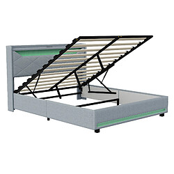 Lit double - Superaly - 140x200cm - avec LED et USB - gris pas cher