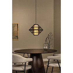 Acheter Suspension japandi noire en bois et métal, abat-jour géométrique 40 cm, E27 40W, Lucide