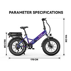 Vélo Électrique Pliable OVIVO C1 MAX Double Batterie 23,4Ah Autonomie 140km 250W 20x4.0 pas cher