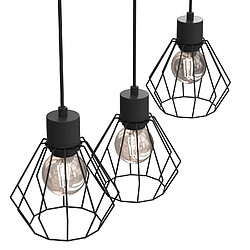 Avis Suspension industrielle noire ? barre, 3 abat-jours grillagés E27, Parkla Luminex
