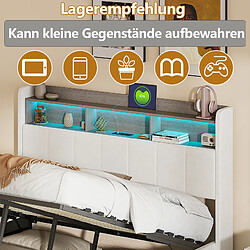 Lit rembourré - Superaly - 140x200cm-avec éclairage LED et tête de lit avec rangement-Beige pas cher