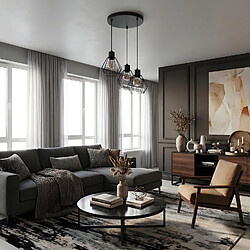 Acheter Luminex Suspension industrielle noire ? 3 abat-jours filaires E27, métal, style loft