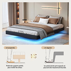 Lit suspendu - Superaly - 160x200cm - avec éclairage LED et sans tête de lit - Noir pas cher
