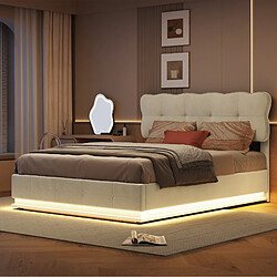 Acheter Lit rembourré - Superaly - 140x200cm - avec éclairage LED et système hydraulique - Beige
