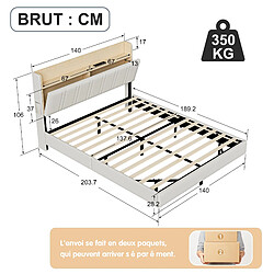 Acheter Lit double - Superaly - 140x190cm - avec cadre à Lattes - blanc