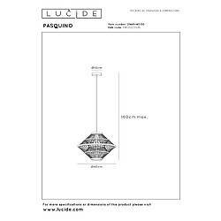 Suspension japandi noire en bois et métal, abat-jour géométrique 40 cm, E27 40W, Lucide pas cher