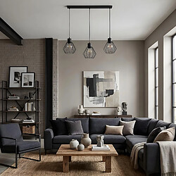 Acheter Suspension industrielle noire ? barre, 3 abat-jours grillagés E27, Parkla Luminex