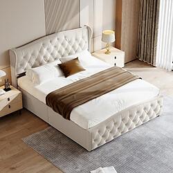 Avis Lit rembourré - Superaly - 140x200cm - Tête de lit ondulée à rivets - Velours - Beige