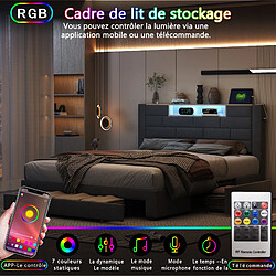 Avis Lit rembourré - Superaly - 140x200cm - avec 3 tiroirs et éclairage LED - port USB - Gris
