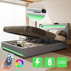 Avis Lit double - Superaly - 140x200cm - avec LED et USB - gris