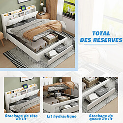 Lit rembourré - Superaly - 140x200cm - avec éclairage LED et tiroir - Blanc cassé pas cher