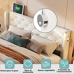 Lit double - Superaly - 140x190cm - avec lampe de lecture et port USB - Velours - Beige pas cher