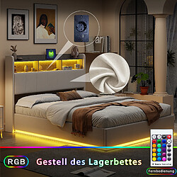 Avis Lit rembourré - Superaly - 140x200cm-avec éclairage LED et tête de lit avec rangement-Beige