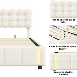 Lit rembourré - Superaly - 140x200cm - avec éclairage LED et réglage hydraulique - Beige pas cher