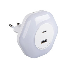 Kanlux Applique murale LED Bola - Blanc Veilleuse LED à brancher blanc chaud avec capteur crépusculaire et 2 ports USB A+C blanche